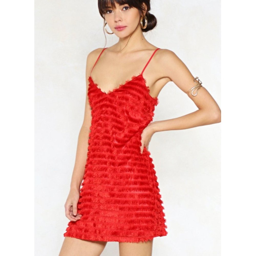 NWT Nasty Gal fringe red hot mini slip dress
